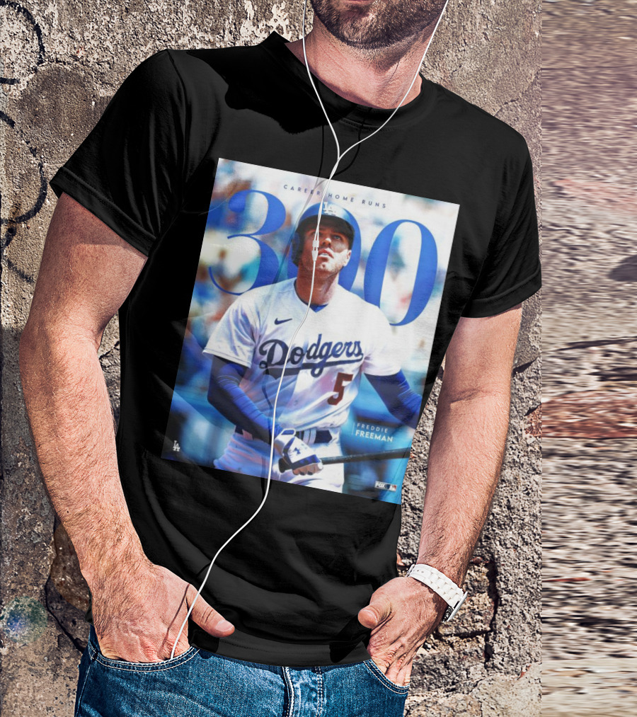 Dodgers Freddie Freeman 300 Career Home Runs Achievement Image With MLB T-Shirt