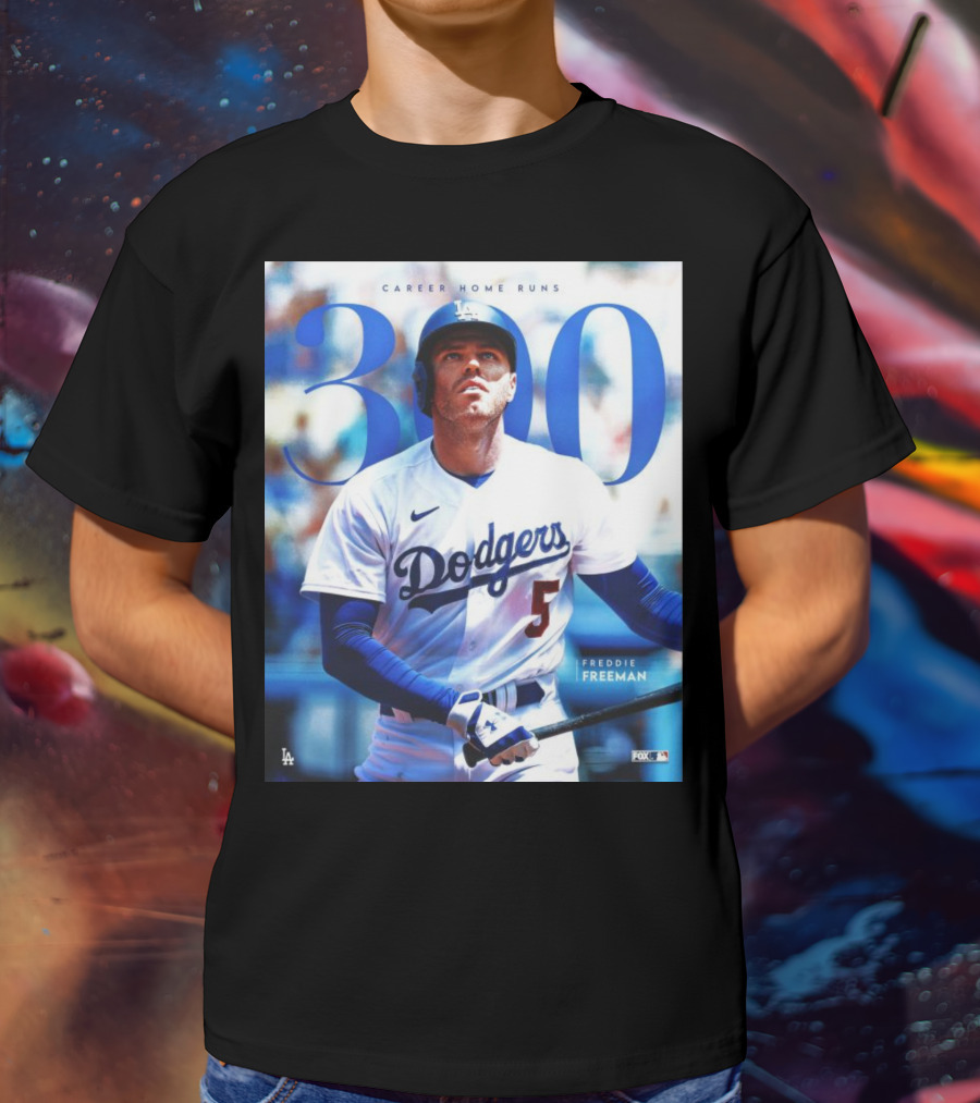 Dodgers Freddie Freeman 300 Career Home Runs Achievement Image With MLB T-Shirt