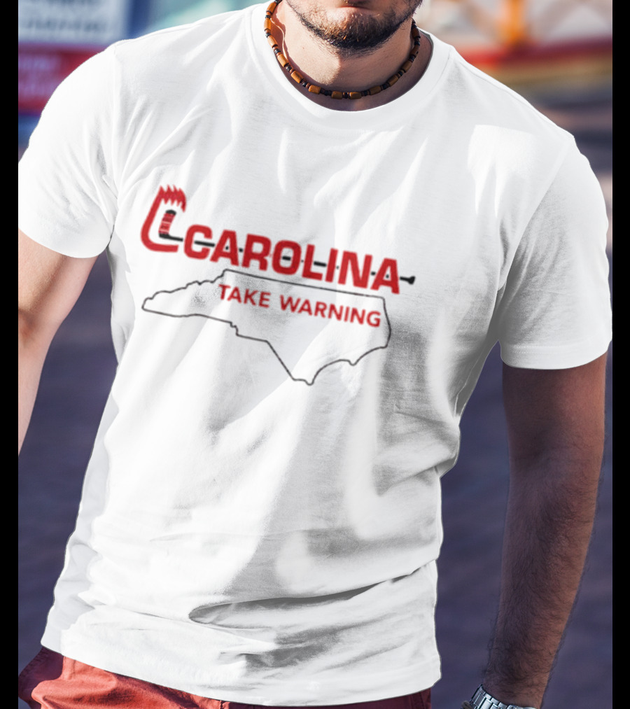 Carolina Take Warning North Carolina Outline Red Claw T-Shirt