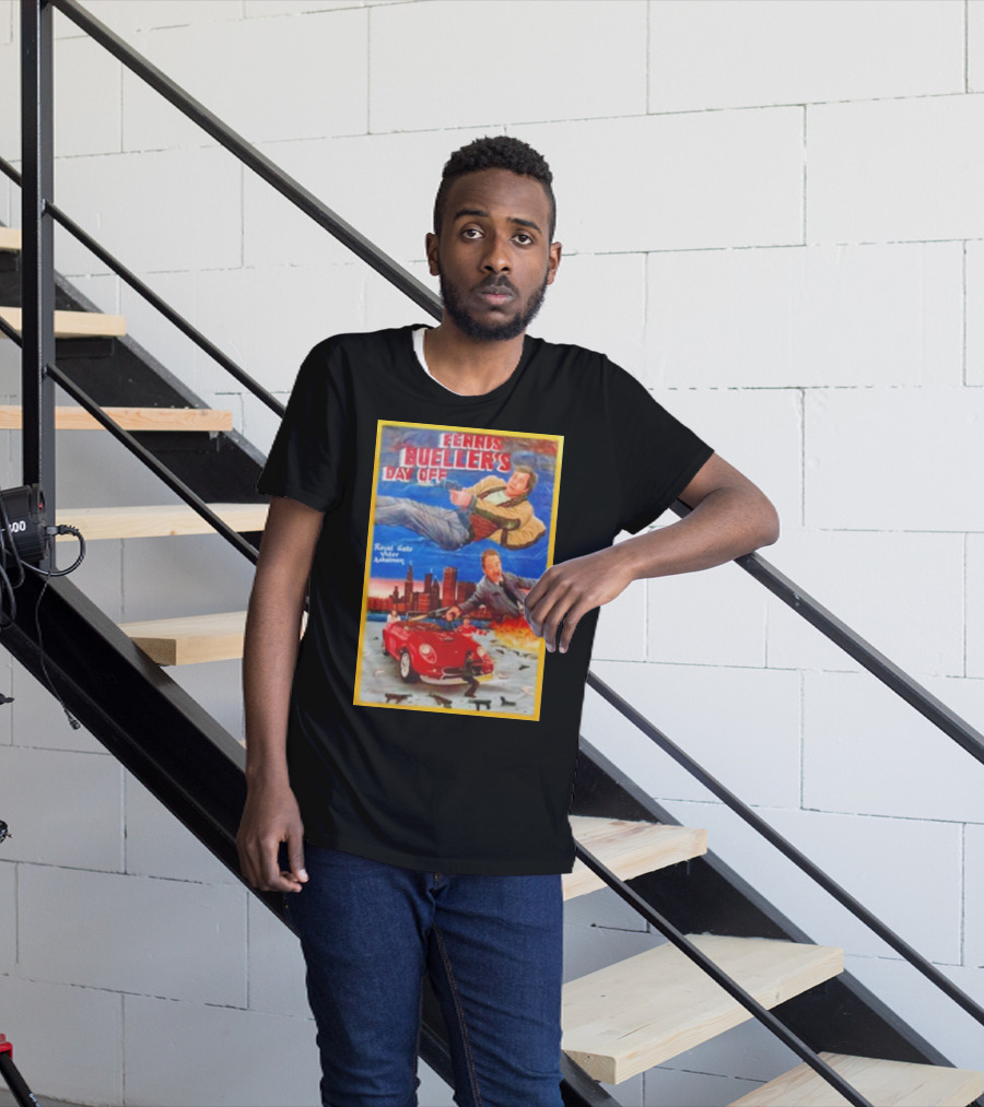 Ferris Bueller's Day Off Royal Gato Video Ashaiman Explosive Artwork With Thrilling City Escape T-Shirt