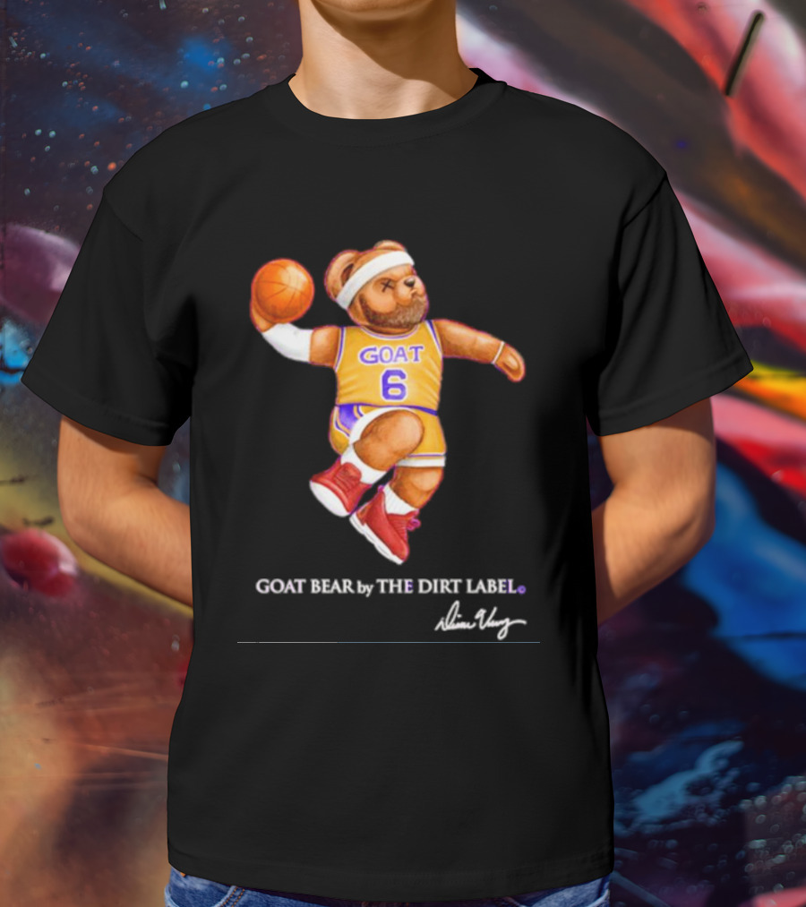 Los Angeles Lakers LeBron James GOAT Bear By The Dirt Label 6 T-Shirt