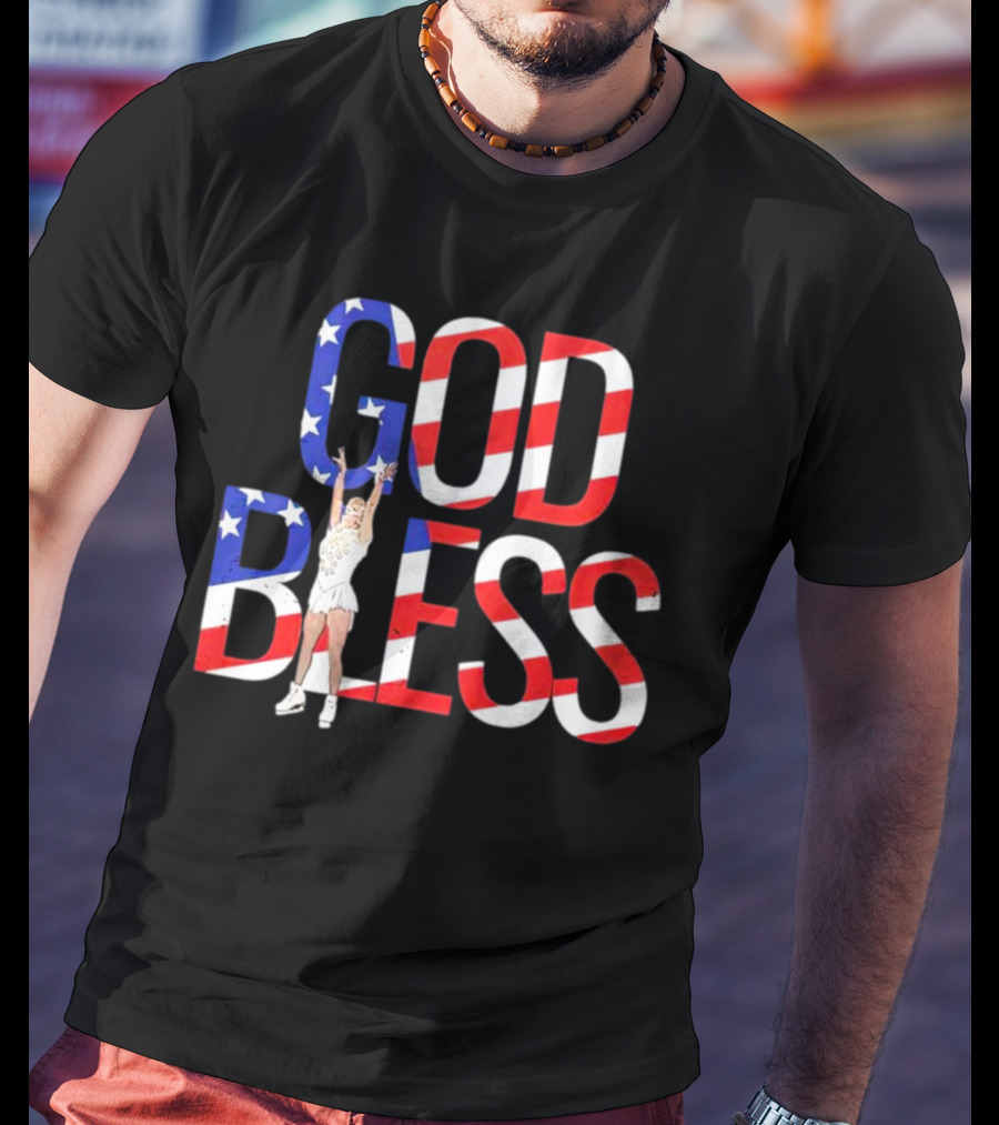 Men’s Tonya Harding God Bless American Flag Figure Skater T-Shirt