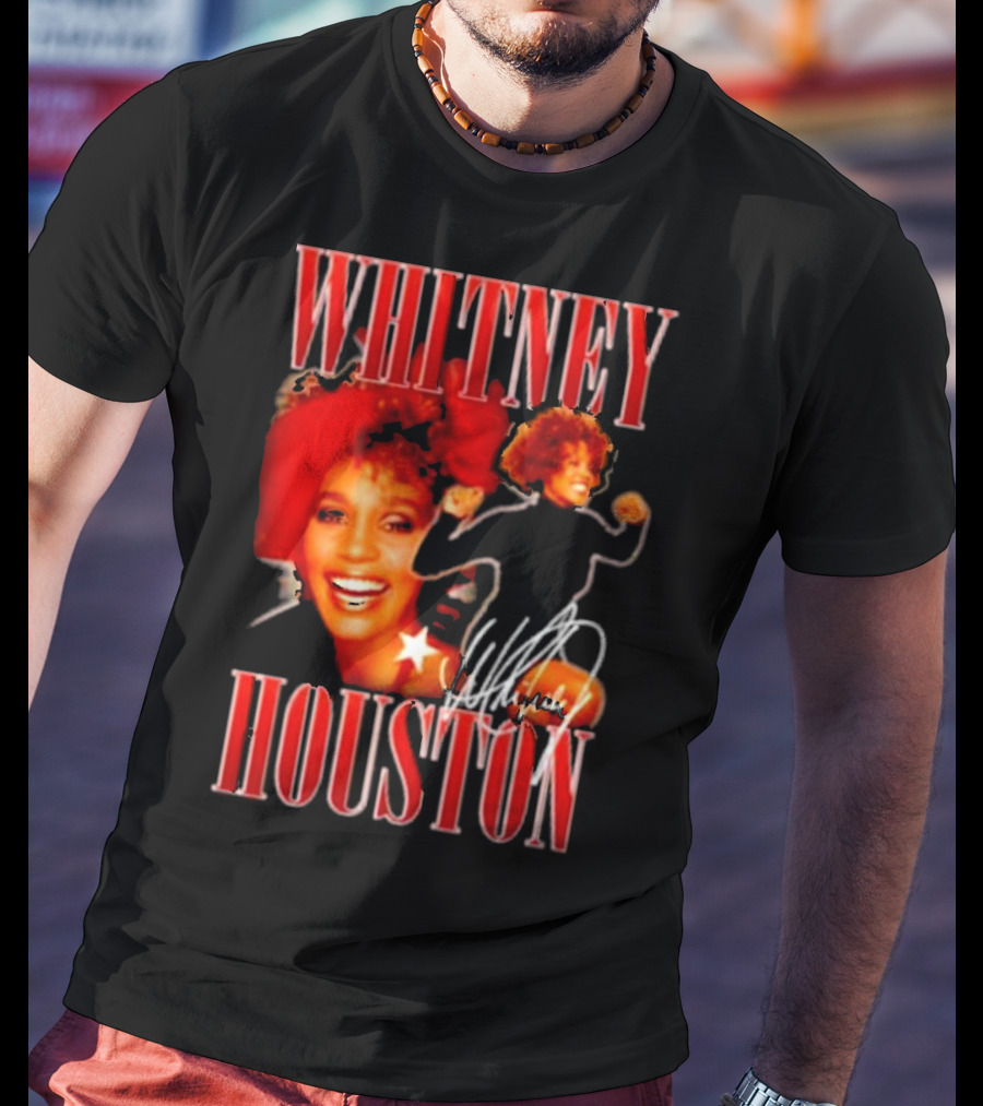 WHITNEY HOUSTON Signature Red Portrait With Joyful Expression T-Shirt