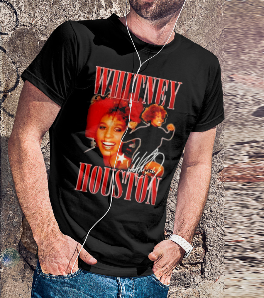 WHITNEY HOUSTON Signature Red Portrait With Joyful Expression T-Shirt