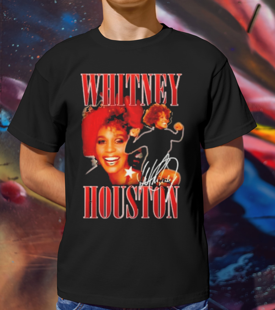 WHITNEY HOUSTON Signature Red Portrait With Joyful Expression T-Shirt