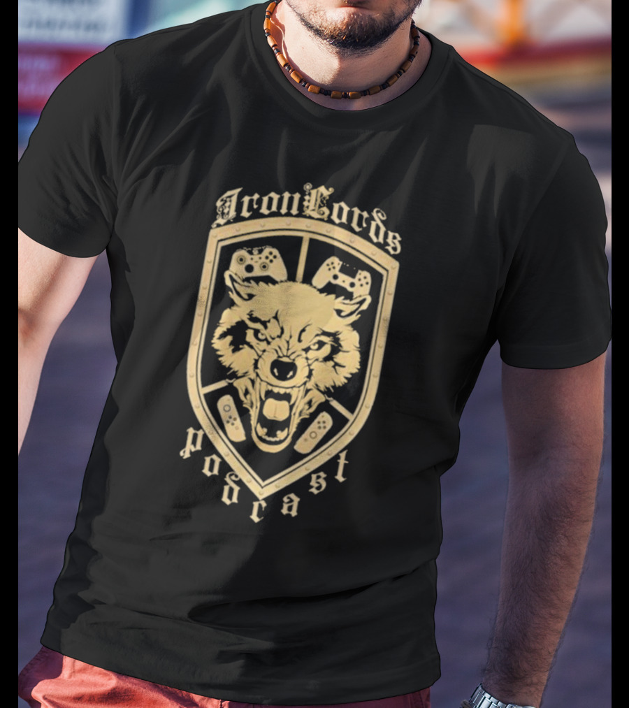 Iron Lords Podcast Wolf Emblem Gaming Controllers Crest T-Shirt