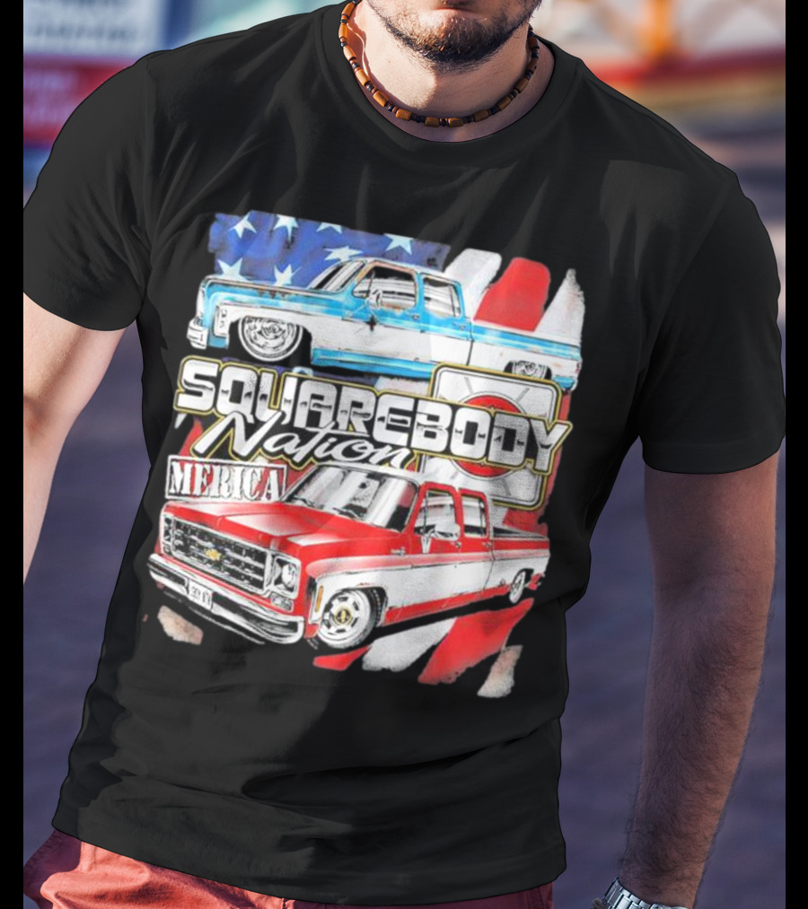 Squarebody Nation Merica American Flag Pickup Trucks T-Shirt