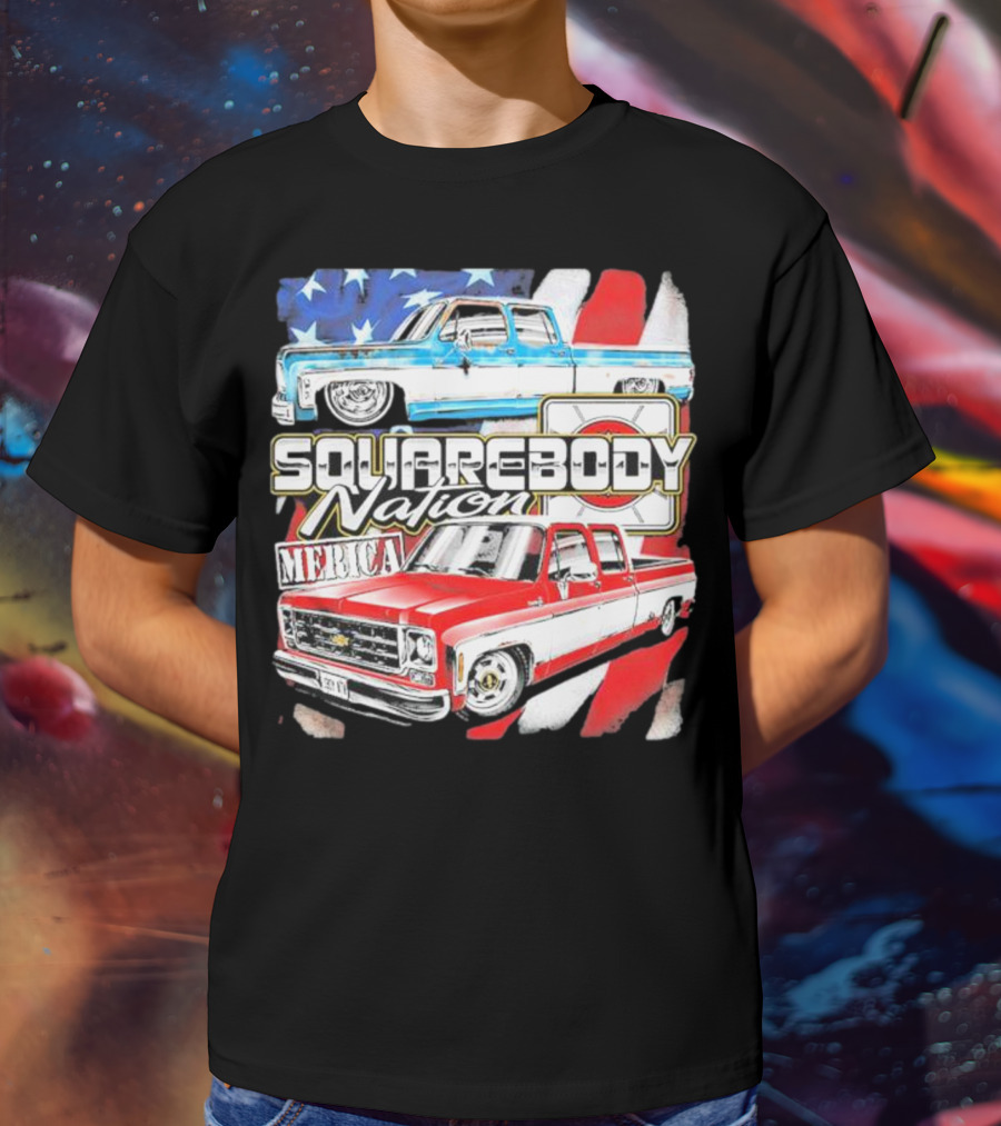 Squarebody Nation Merica American Flag Pickup Trucks T-Shirt