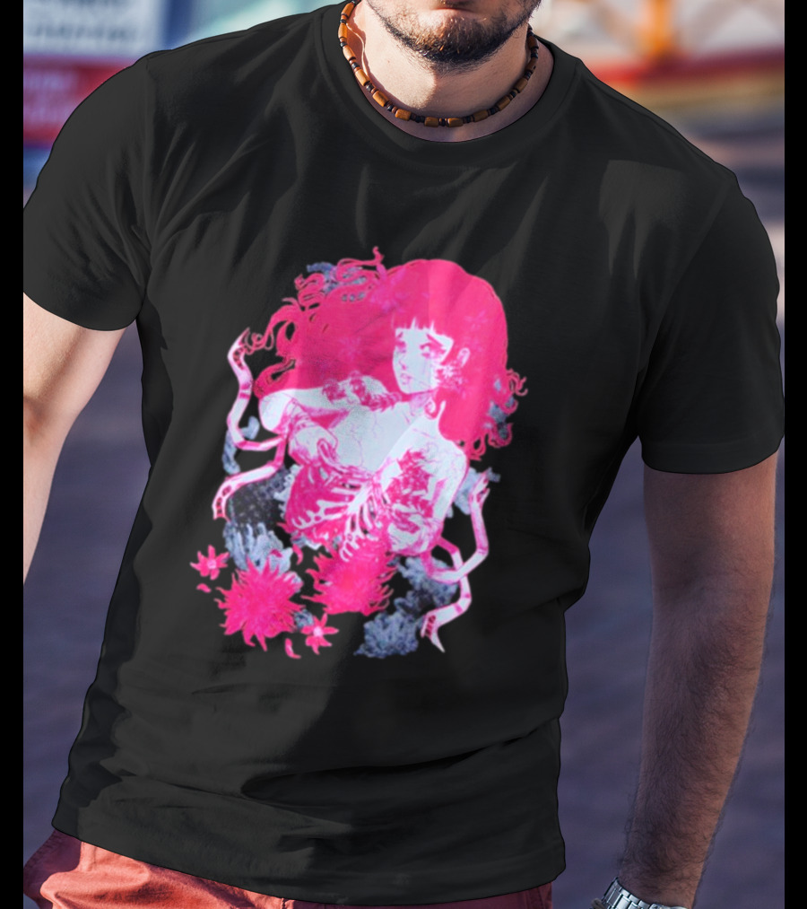 Centipede Girl Rib Cage Pink Floral T-Shirt