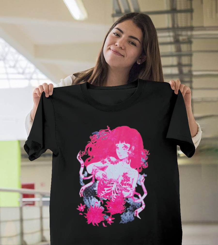 Centipede Girl Rib Cage Pink Floral T-Shirt