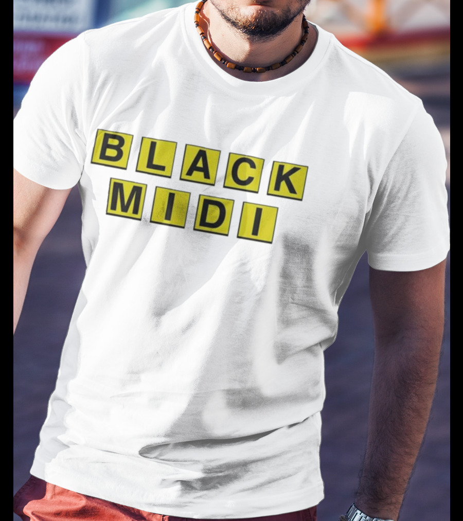 Black Midi Waffle House Black Yellow Block Letters T-Shirt