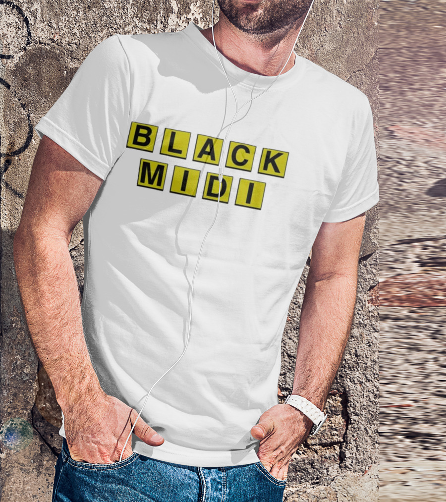 Black Midi Waffle House Black Yellow Block Letters T-Shirt