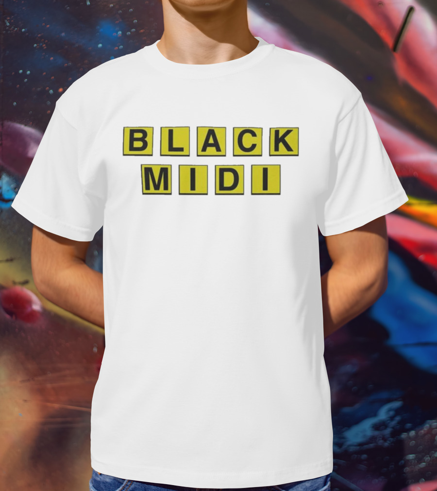 Black Midi Waffle House Black Yellow Block Letters T-Shirt