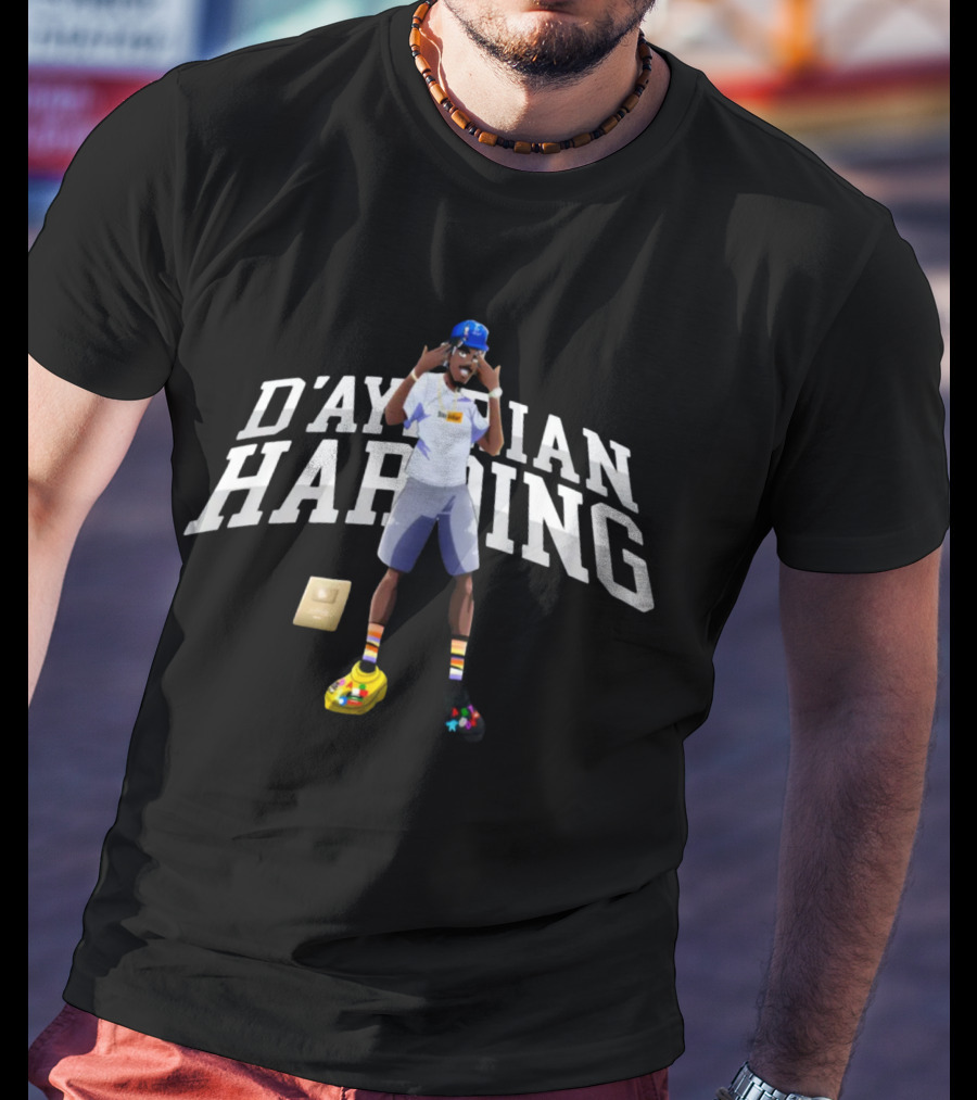 D'Aydrian Harding Merch Character In Blue Cap And Colorful Shoes With Gold Button T-Shirt
