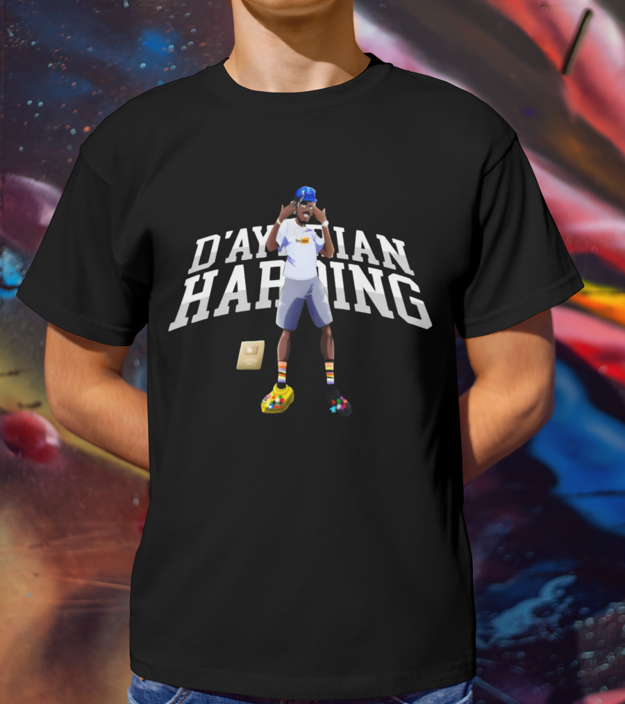 D'Aydrian Harding Merch Character In Blue Cap And Colorful Shoes With Gold Button T-Shirt