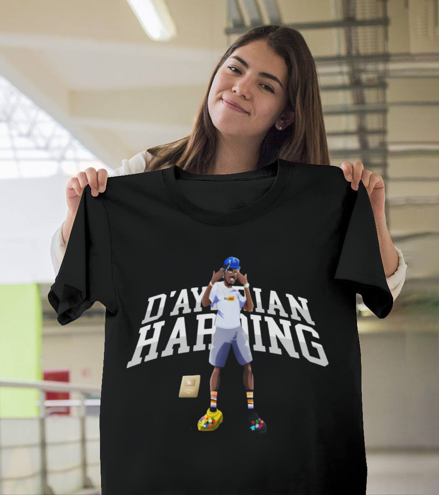 D'Aydrian Harding Merch Character In Blue Cap And Colorful Shoes With Gold Button T-Shirt