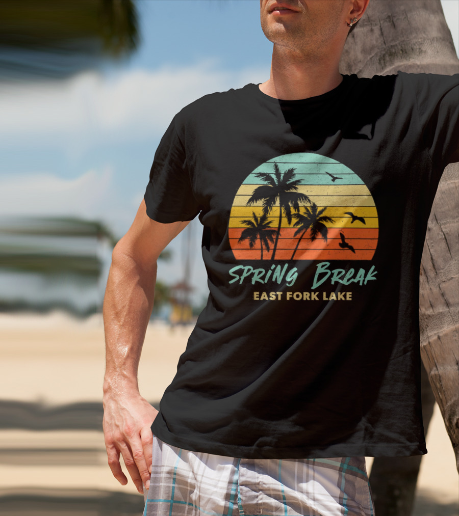 Spring Break East Fork Lake Sunset Palm Trees And Birds T-Shirt