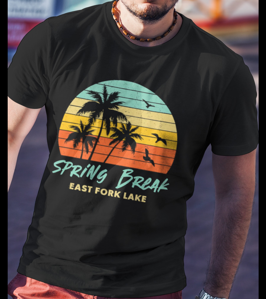 Spring Break East Fork Lake Sunset Palm Trees And Birds T-Shirt