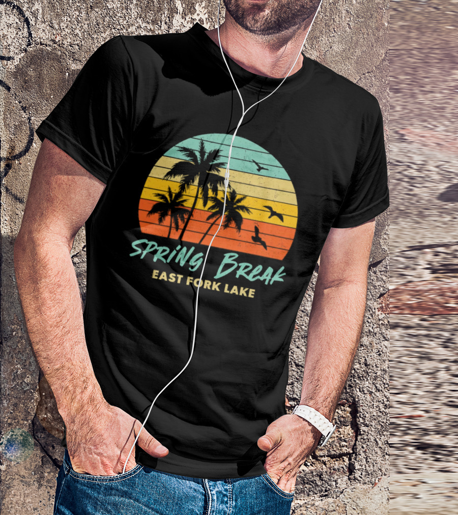 Spring Break East Fork Lake Sunset Palm Trees And Birds T-Shirt