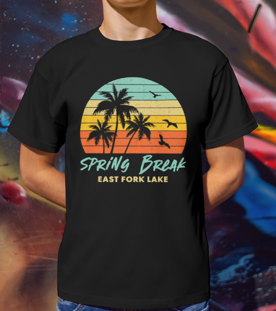 Spring Break East Fork Lake Sunset Palm Trees And Birds T-Shirt
