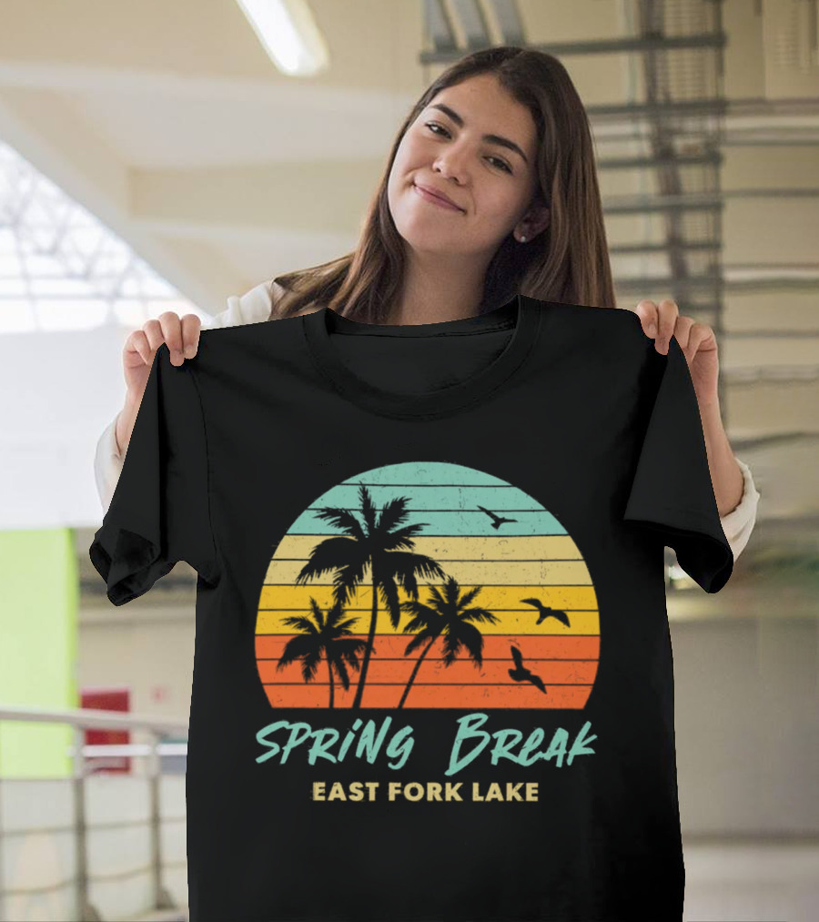 Spring Break East Fork Lake Sunset Palm Trees And Birds T-Shirt