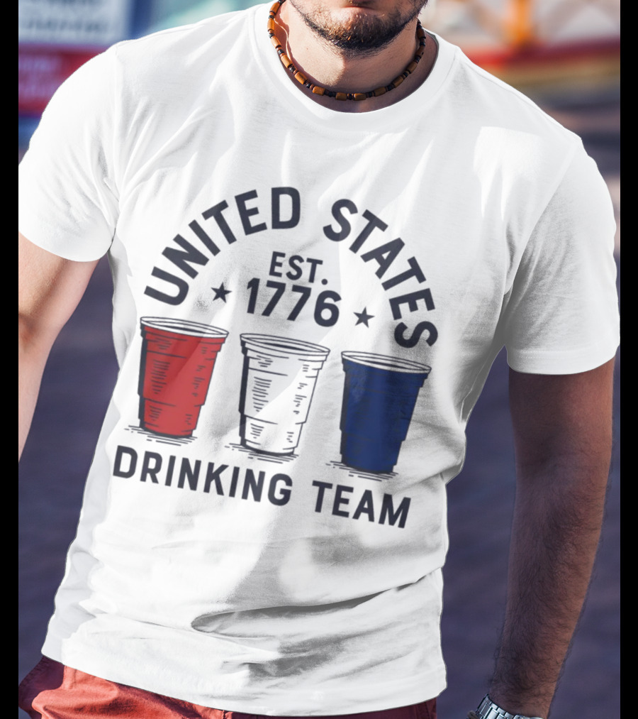 United States Drinking Team Est 1776 Red White Blue Cups T-Shirt