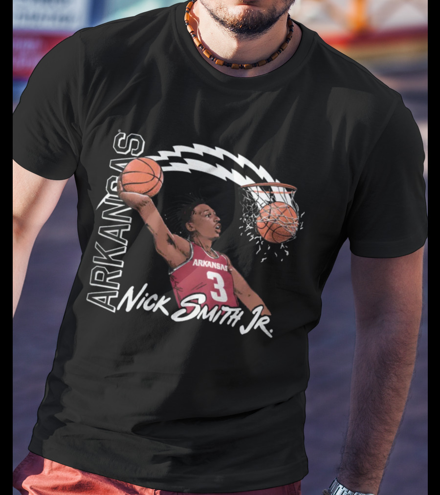 Arkansas Razorbacks Basketball Nick Smith Jr Dunk Action T-Shirt