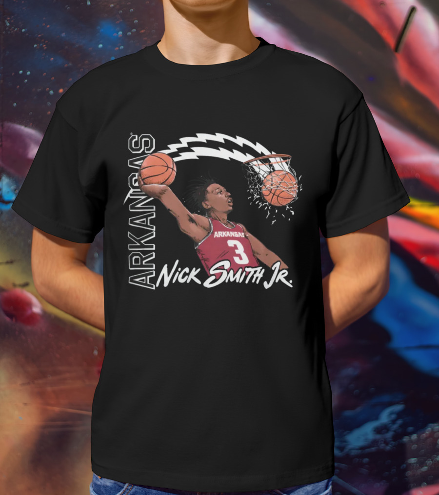 Arkansas Razorbacks Basketball Nick Smith Jr Dunk Action T-Shirt