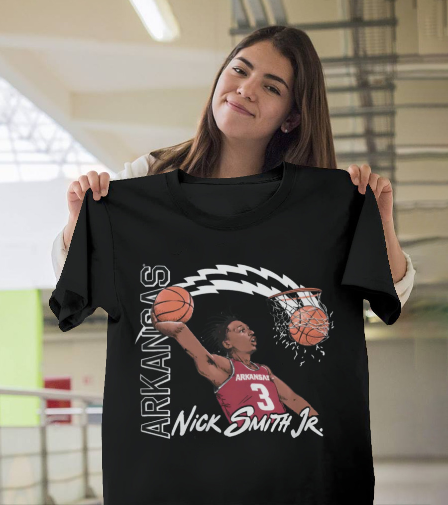 Arkansas Razorbacks Basketball Nick Smith Jr Dunk Action T-Shirt