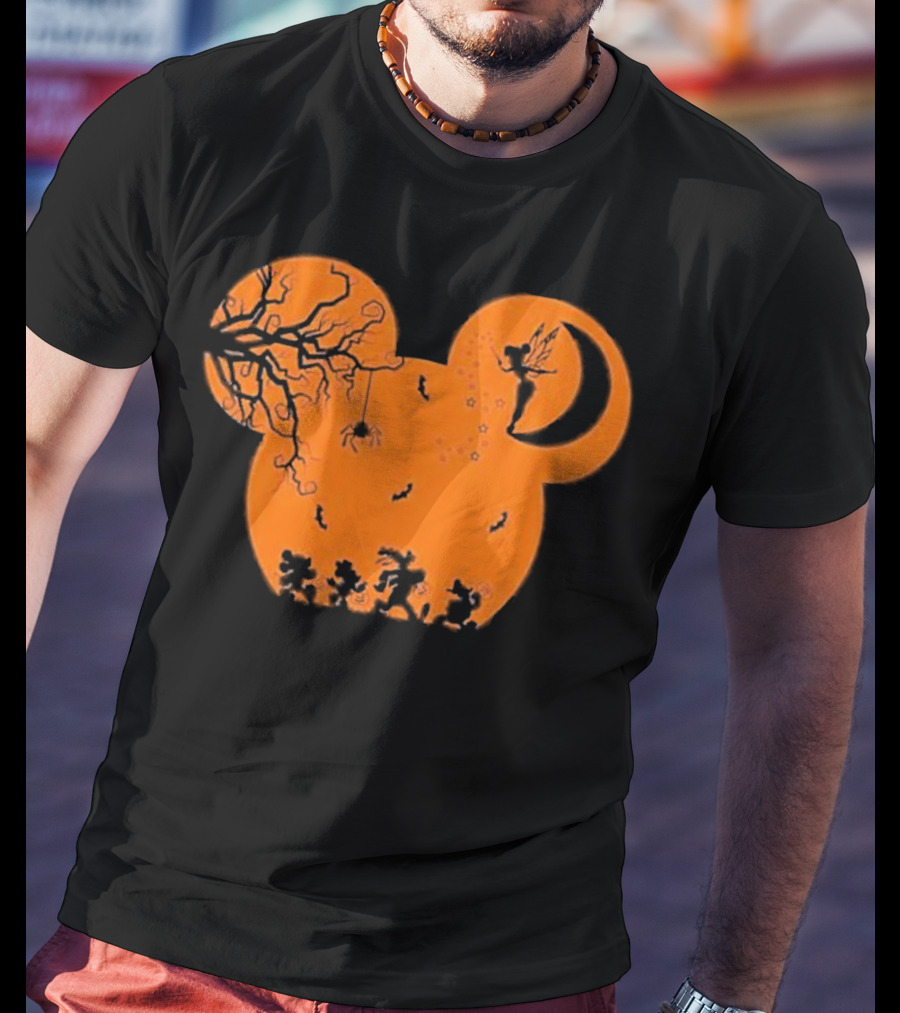 Disney Halloween Not So Scary Party Mickey Silhouette With Tinkerbell And Characters T-Shirt