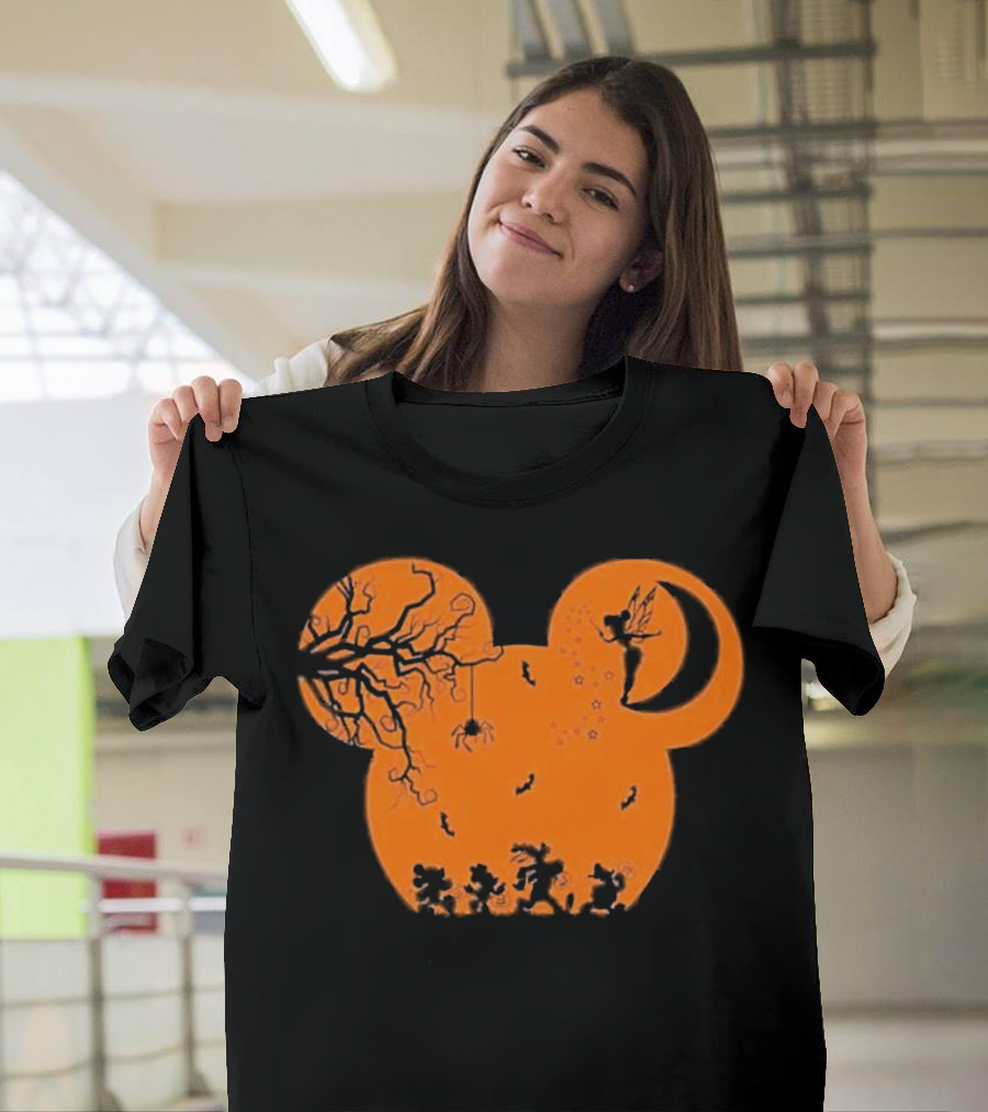 Disney Halloween Not So Scary Party Mickey Silhouette With Tinkerbell And Characters T-Shirt