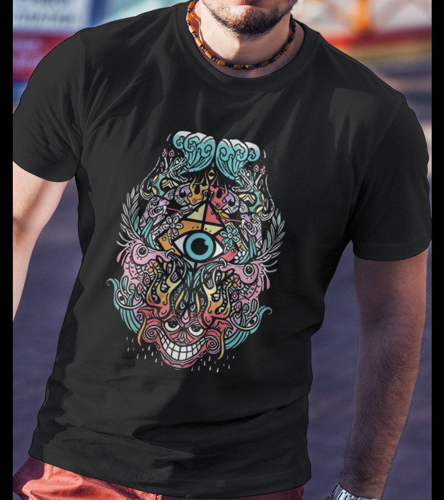Zingara Merch Zingara Mindship Psychedelic Art Visionary Eye Multicolor Mask T-Shirt