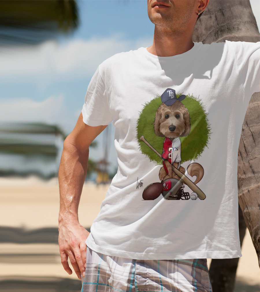 6217 Mcglumphy Tampa Bay Rays Buccaneers Canine Caricature With Sports Equipment T-Shirt
