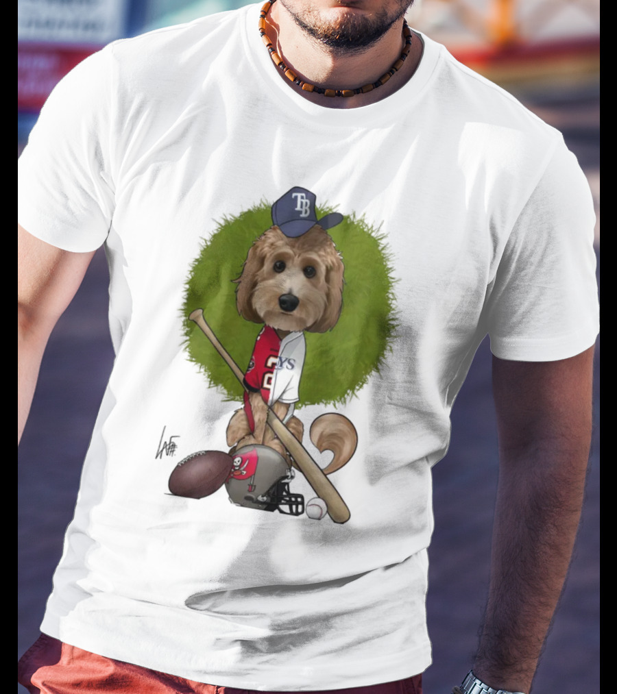 6217 Mcglumphy Tampa Bay Rays Buccaneers Canine Caricature With Sports Equipment T-Shirt