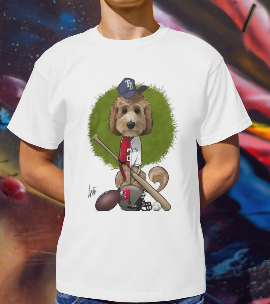 6217 Mcglumphy Tampa Bay Rays Buccaneers Canine Caricature With Sports Equipment T-Shirt