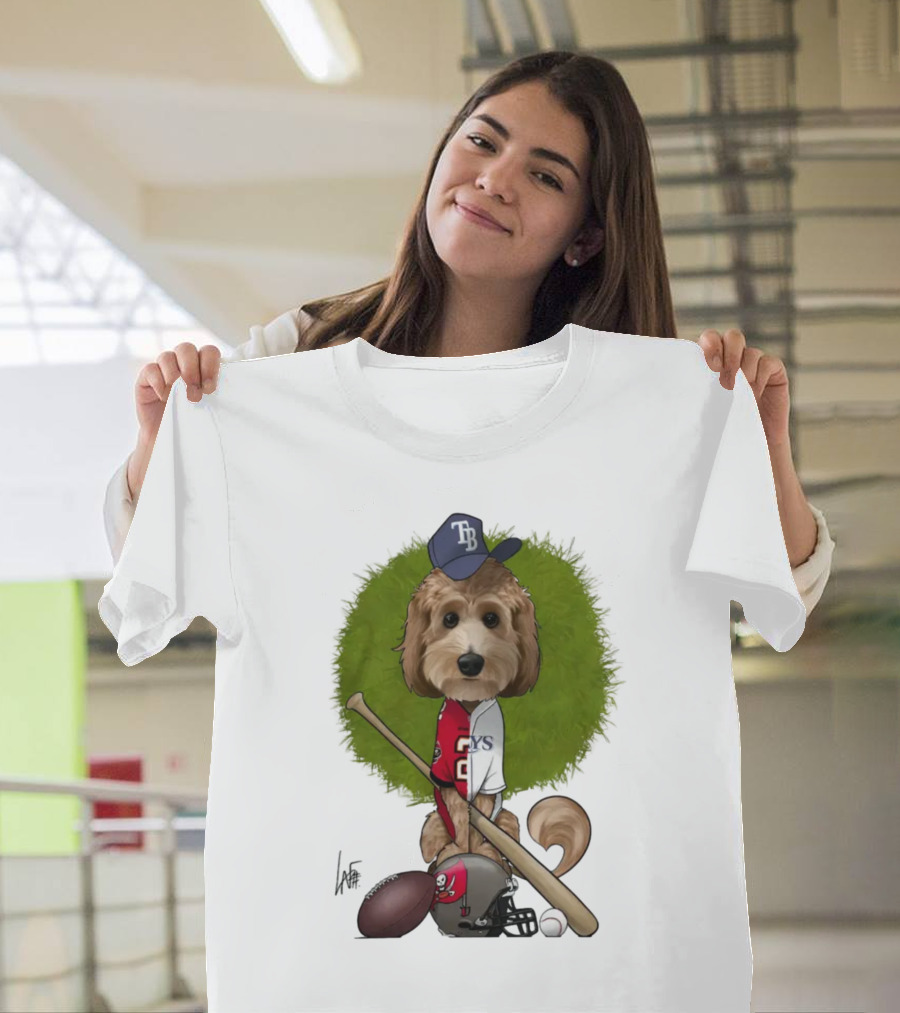 6217 Mcglumphy Tampa Bay Rays Buccaneers Canine Caricature With Sports Equipment T-Shirt