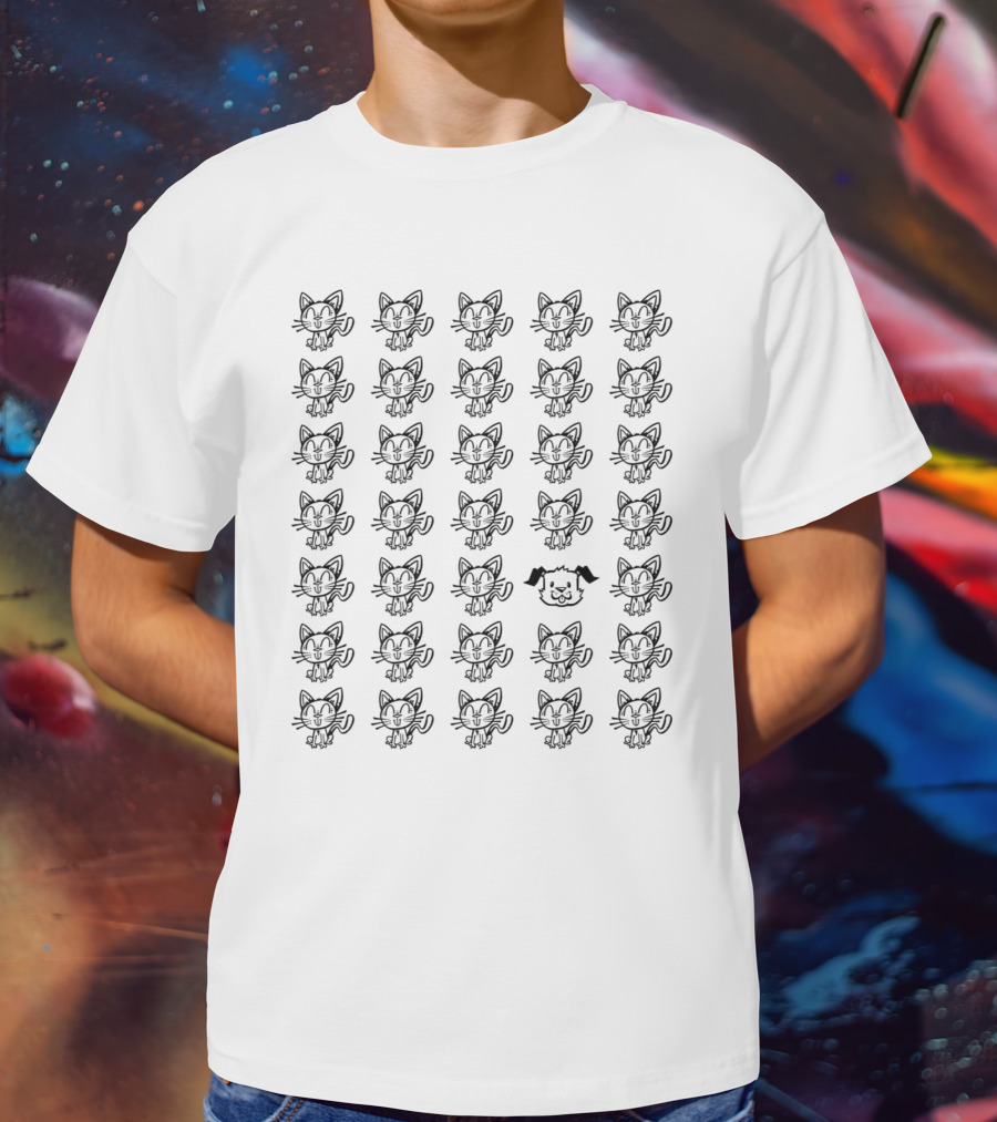 Cat Dog Pattern With Unique Canine Feline Face T-Shirt