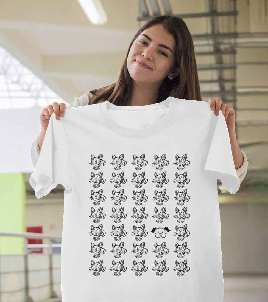 Cat Dog Pattern With Unique Canine Feline Face T-Shirt