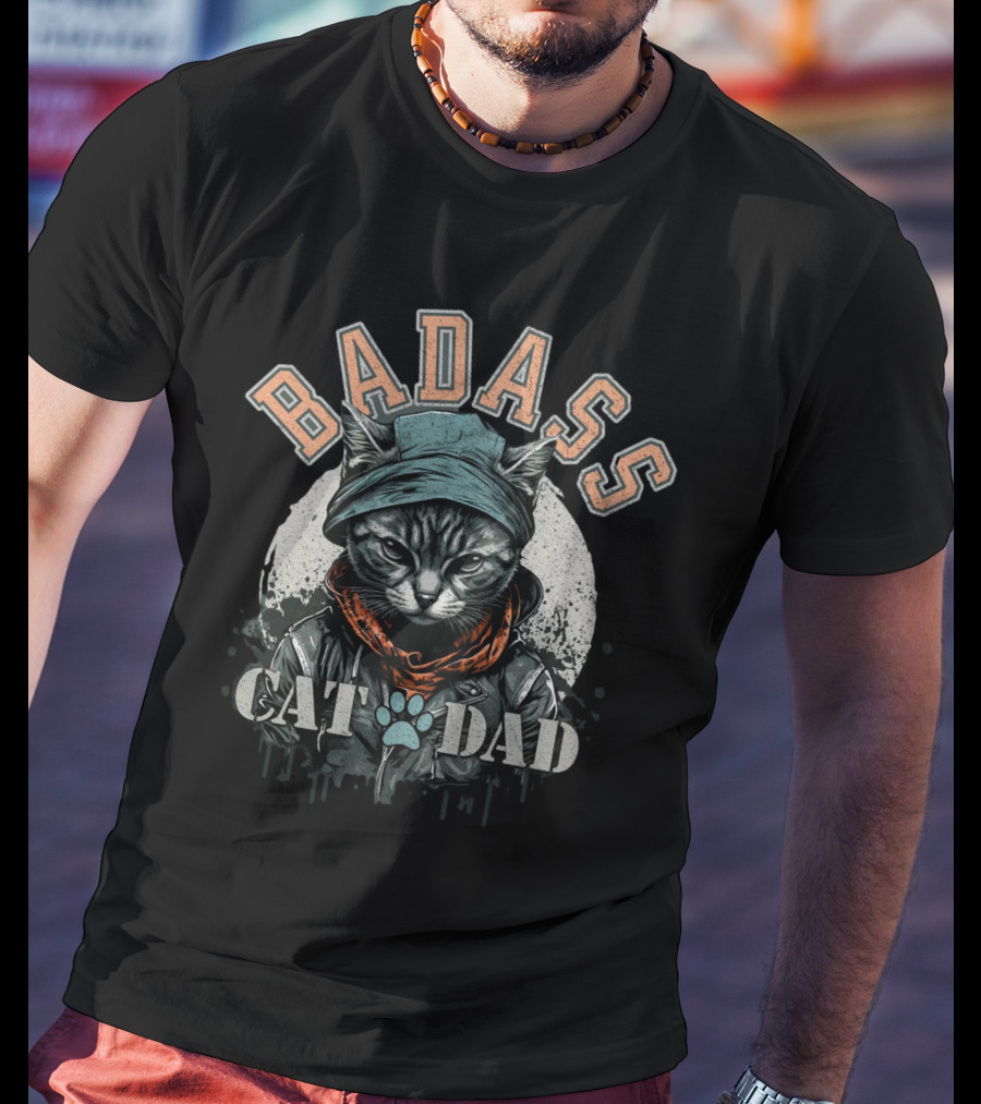 BADASS CAT DAD Hoodie Wearing Cat With Scarf And Paw Prints T-Shirt