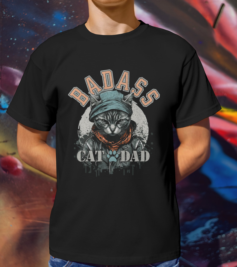 BADASS CAT DAD Hoodie Wearing Cat With Scarf And Paw Prints T-Shirt