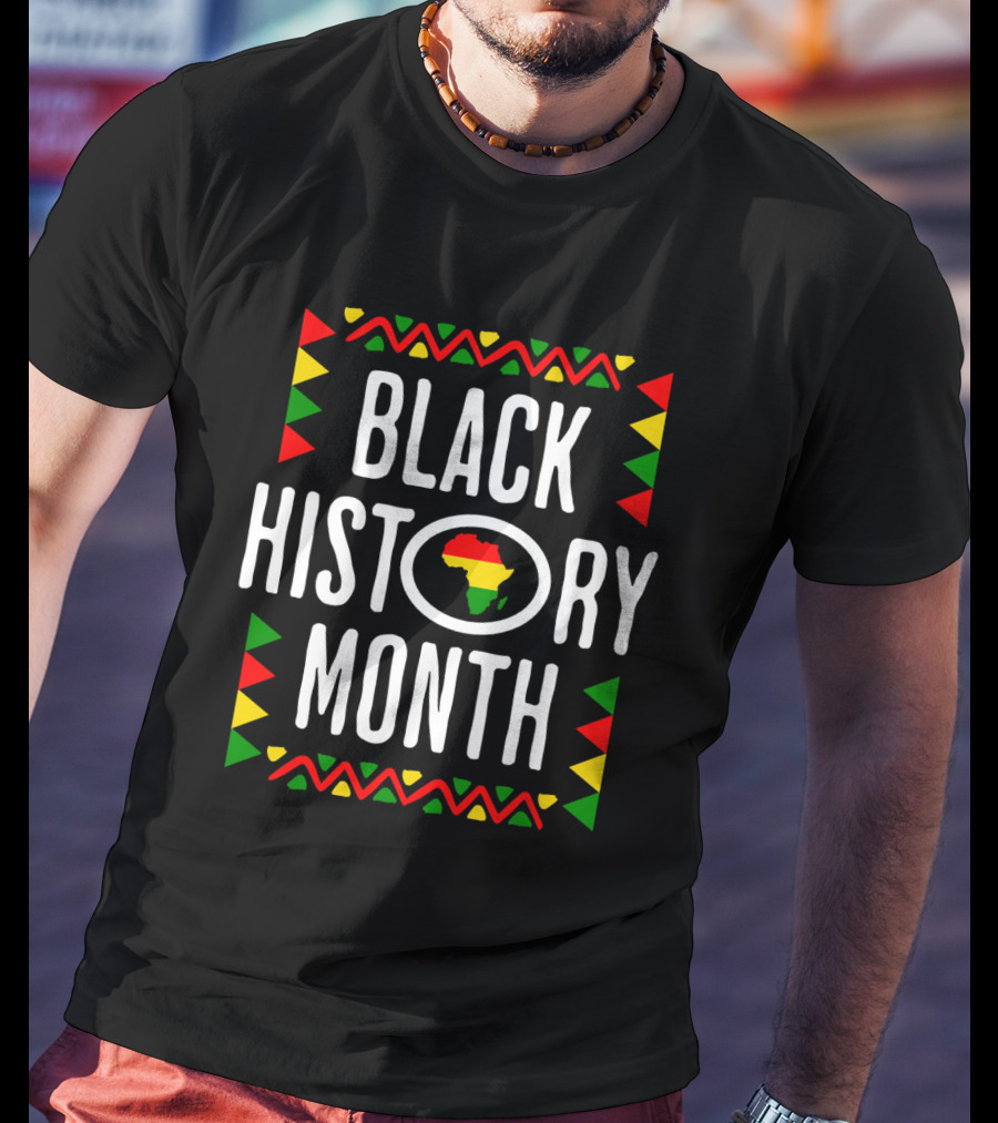 Black History Month African American Culture Africa Map Motif With Red Yellow Green T-Shirt