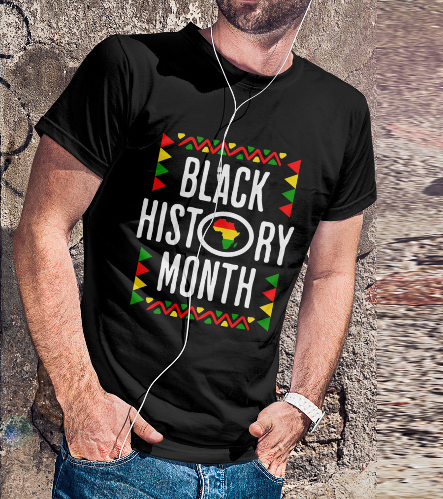 Black History Month African American Culture Africa Map Motif With Red Yellow Green T-Shirt