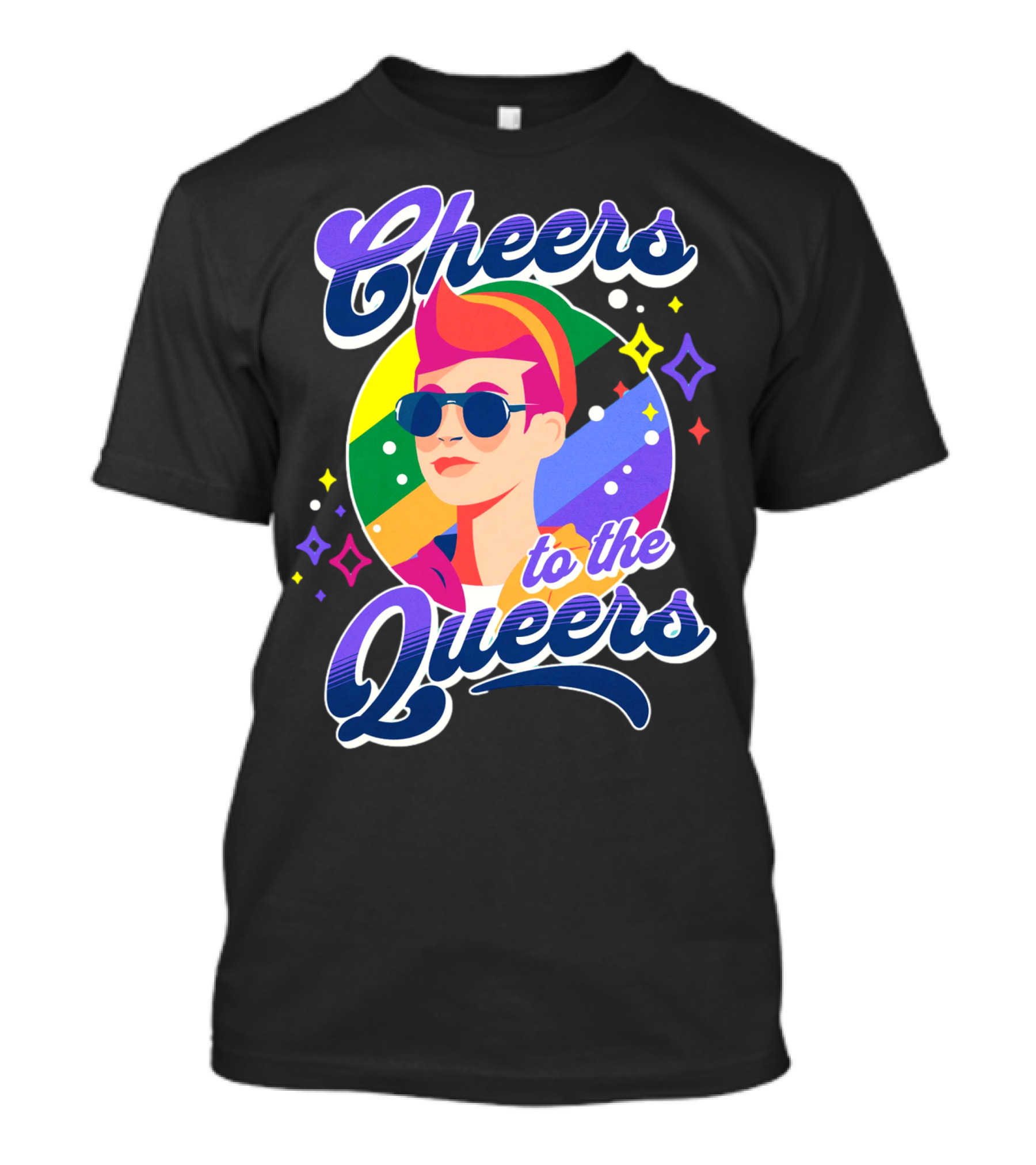 Cheers To The Queers Pride Rainbow Sunglasses Retro 80s T-Shirt