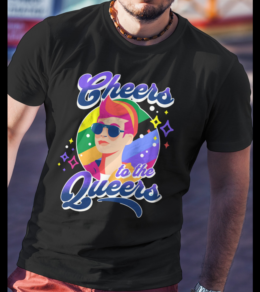 Cheers To The Queers Pride Rainbow Sunglasses Retro 80s T-Shirt