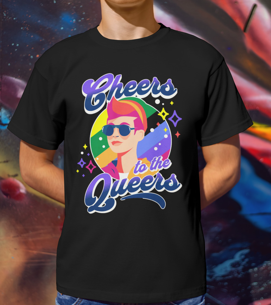 Cheers To The Queers Pride Rainbow Sunglasses Retro 80s T-Shirt