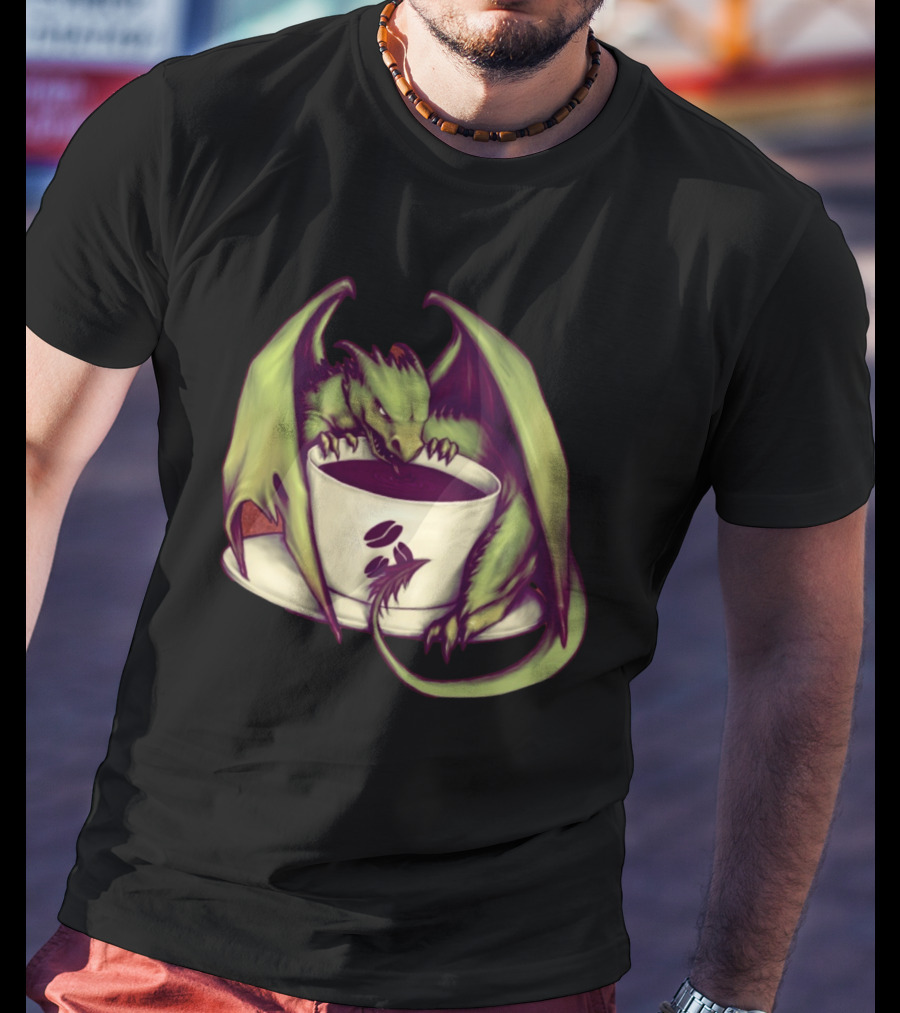 Coffee Dragon With Green Wings And Coffee Cup T-Shirt