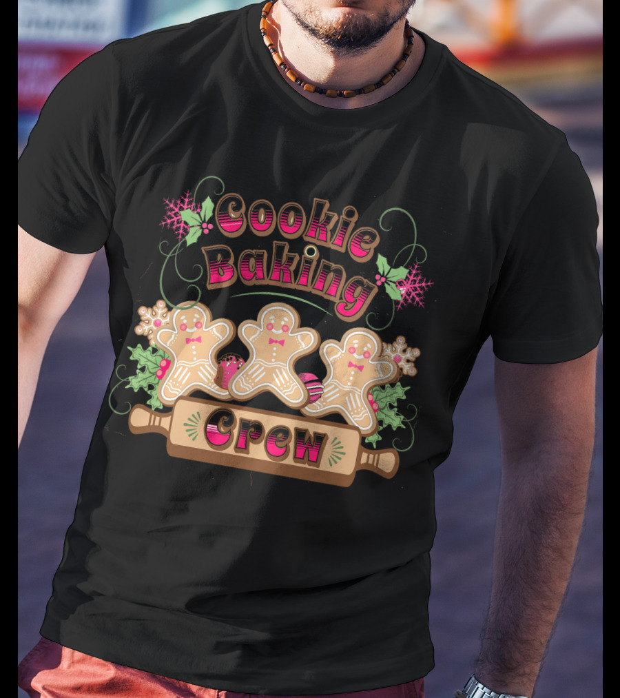 Cookie Baking Crew Gingerbread Ginger Festive Holiday Snowflakes T-Shirt