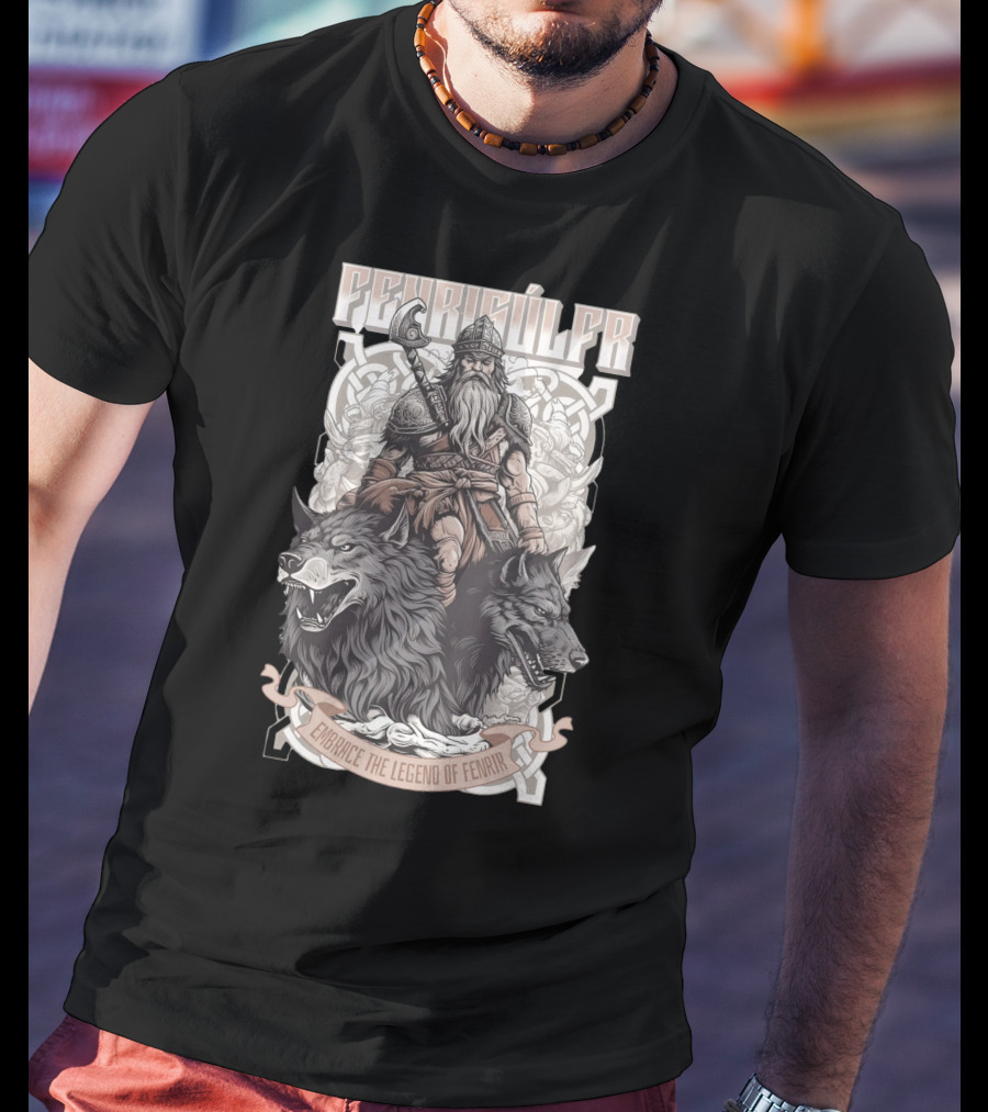 Fenrisúlfr Embrace The Legend Of Fenrir Viking Warrior With Wolves T-Shirt