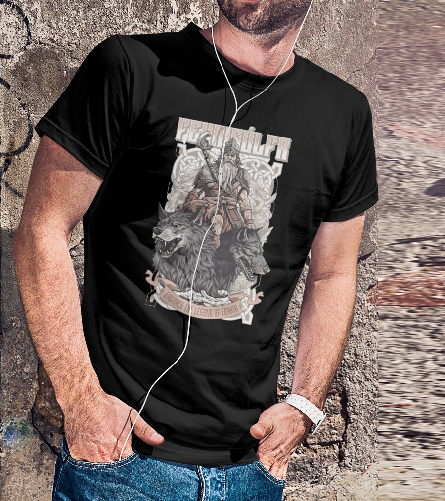 Fenrisúlfr Embrace The Legend Of Fenrir Viking Warrior With Wolves T-Shirt
