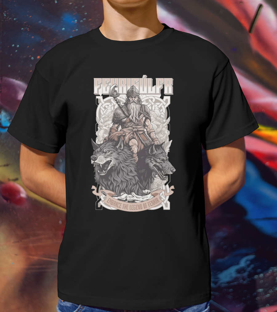 Fenrisúlfr Embrace The Legend Of Fenrir Viking Warrior With Wolves T-Shirt